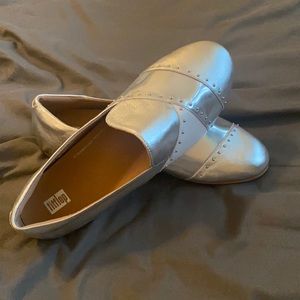 Silver and White FitFlop Loafer Flats
